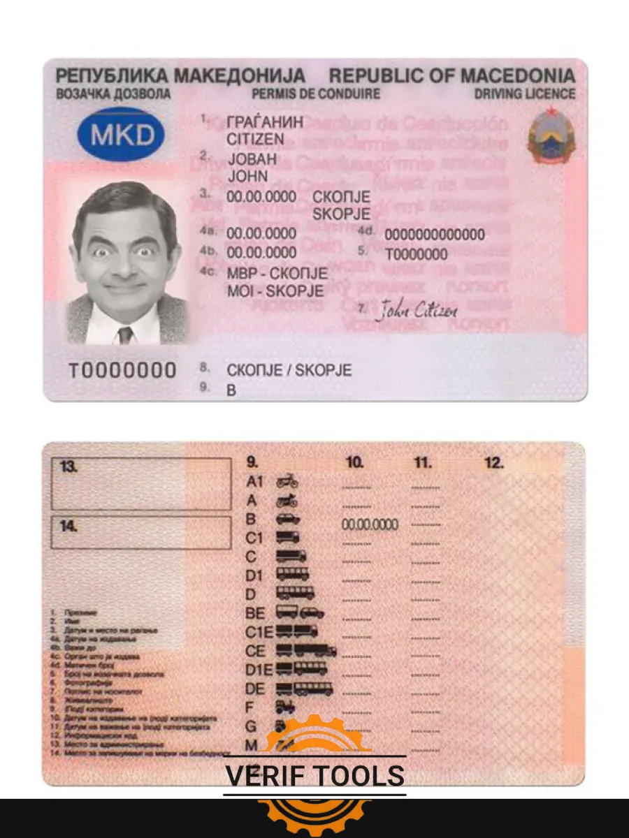 Macedonia Driving License — Driver License