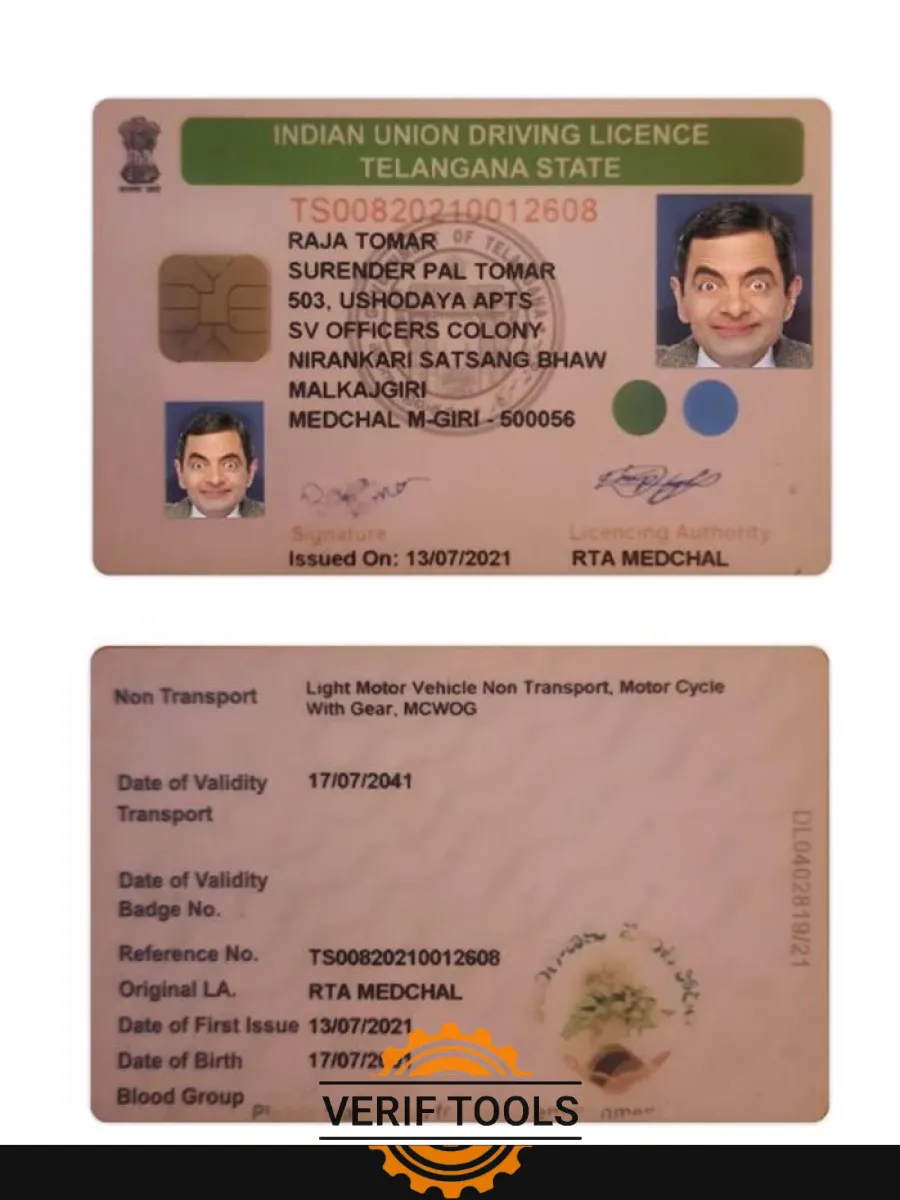 India Telangana State Driving License — Driver License