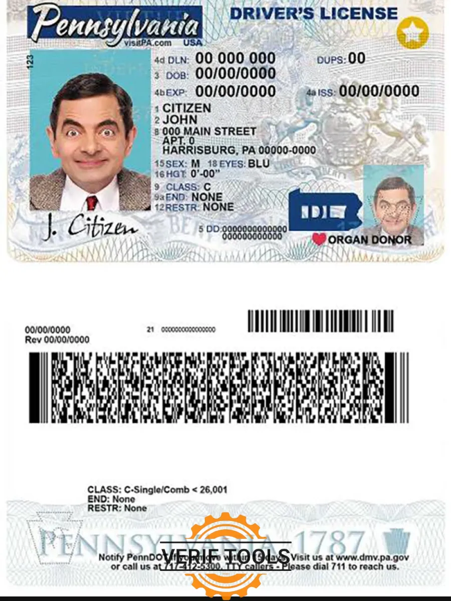Usa Pennsylvania State Driving License — Driver License