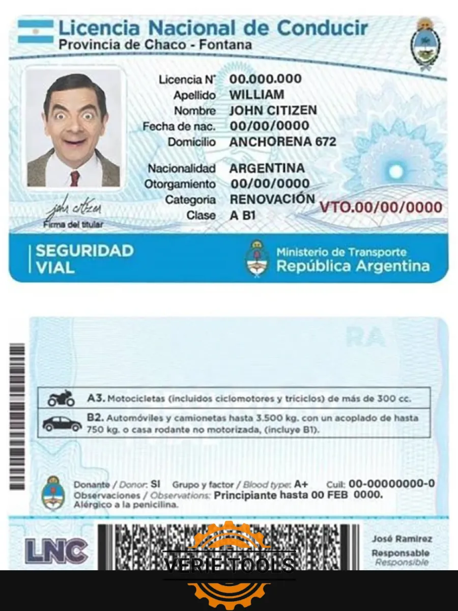 Argentina Driving License — Driver License