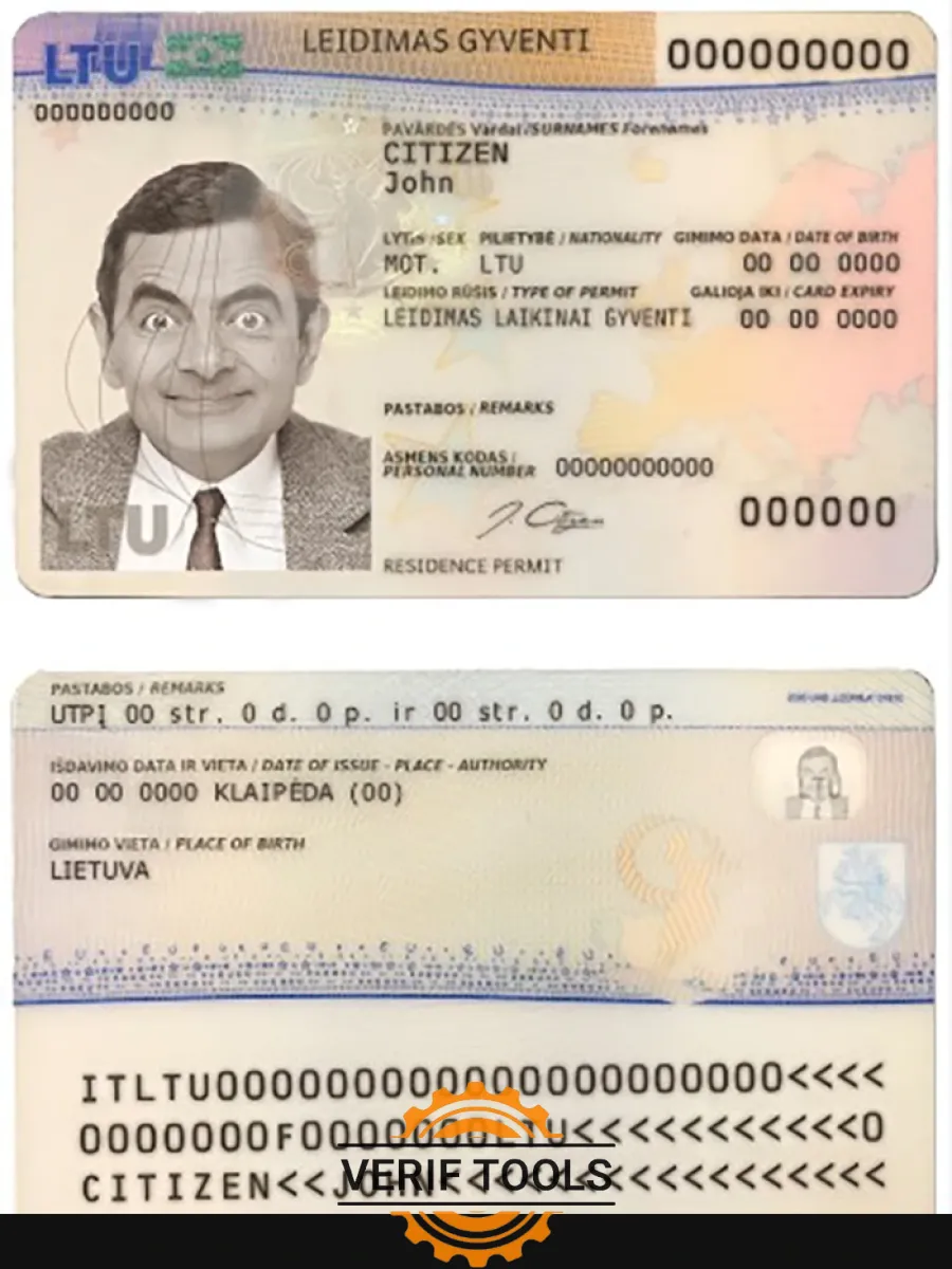 Lithuania Litva Residence Permit Card Template In Psd Format Fully Editable 2020 Present — Residence Permit
