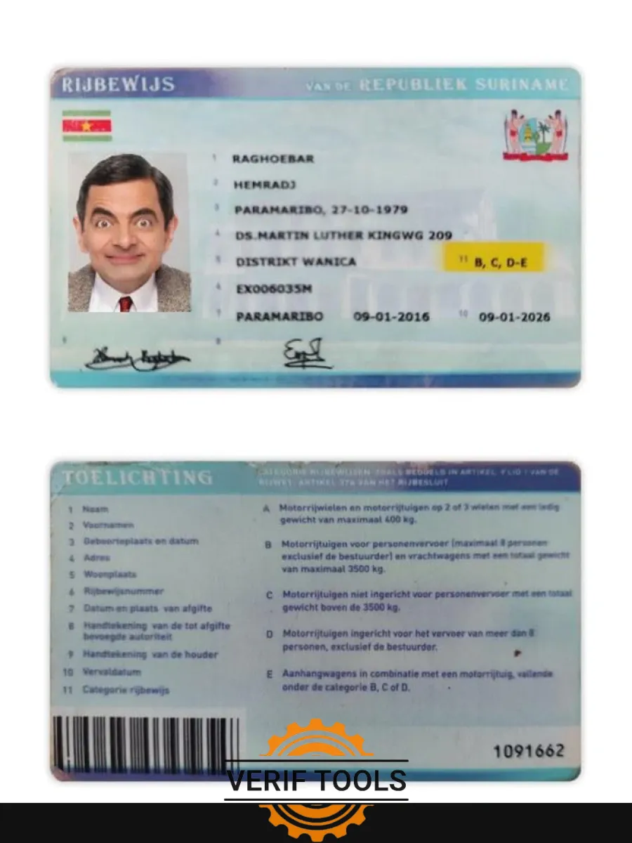Suriname Driving License — Driver License