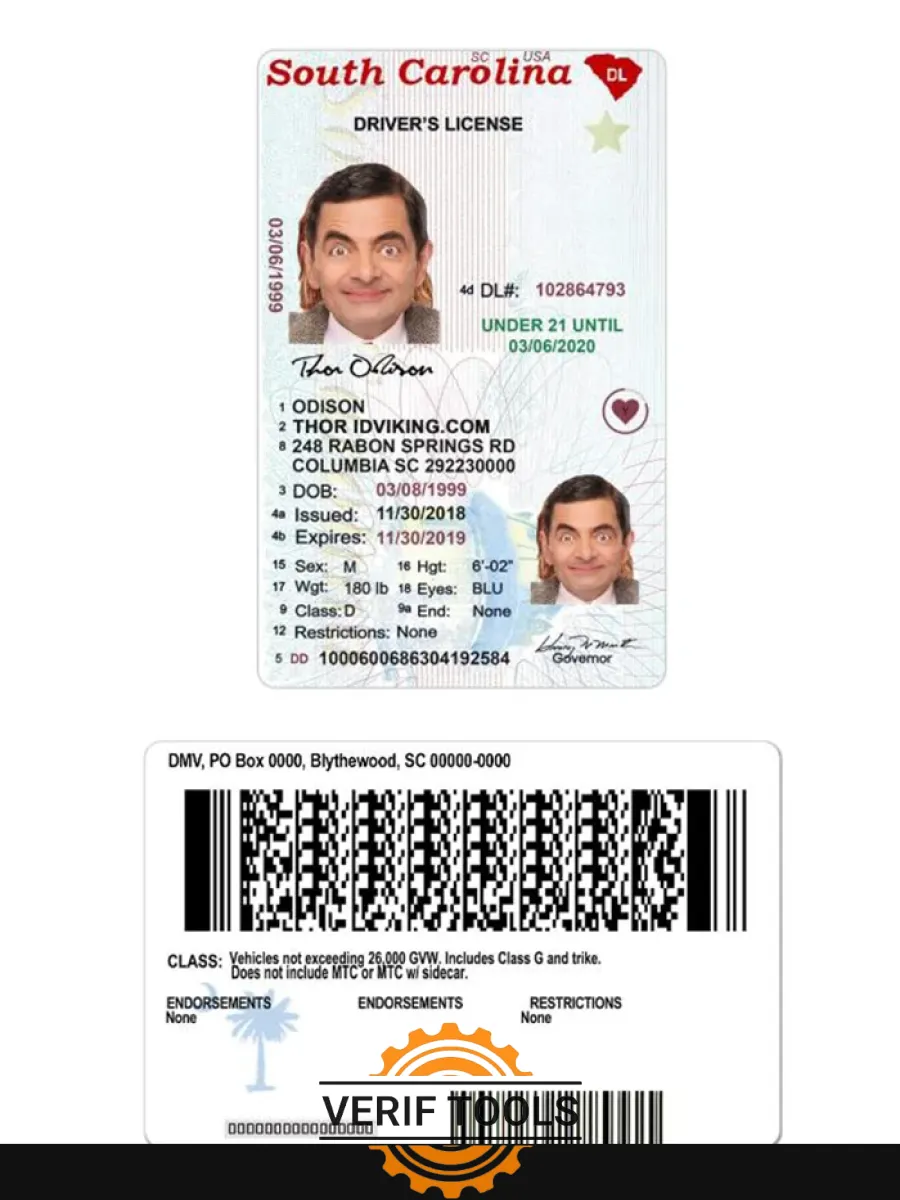Usa South Carolina Under 21 Driving License — Driver License