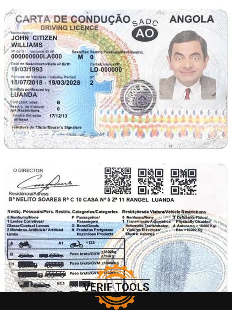 Angola Driving License 2018 2028 — Driver License