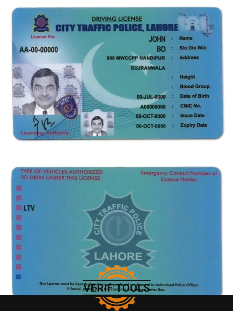 Pakistan City Traffic Police Lahore Driver License — Driver License