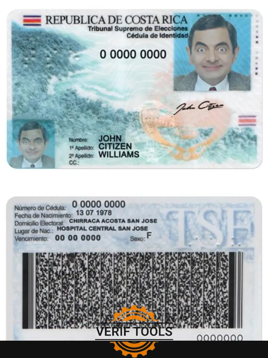 Costa Rica Identity Card Psd Template With Fonts Version 2 — ID Cards