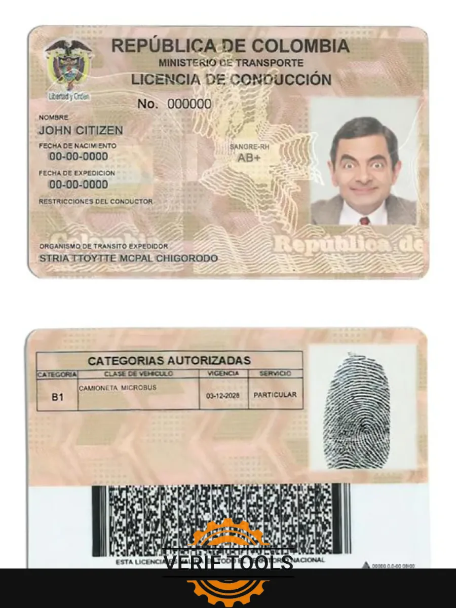 Colombia Driving License — Driver License