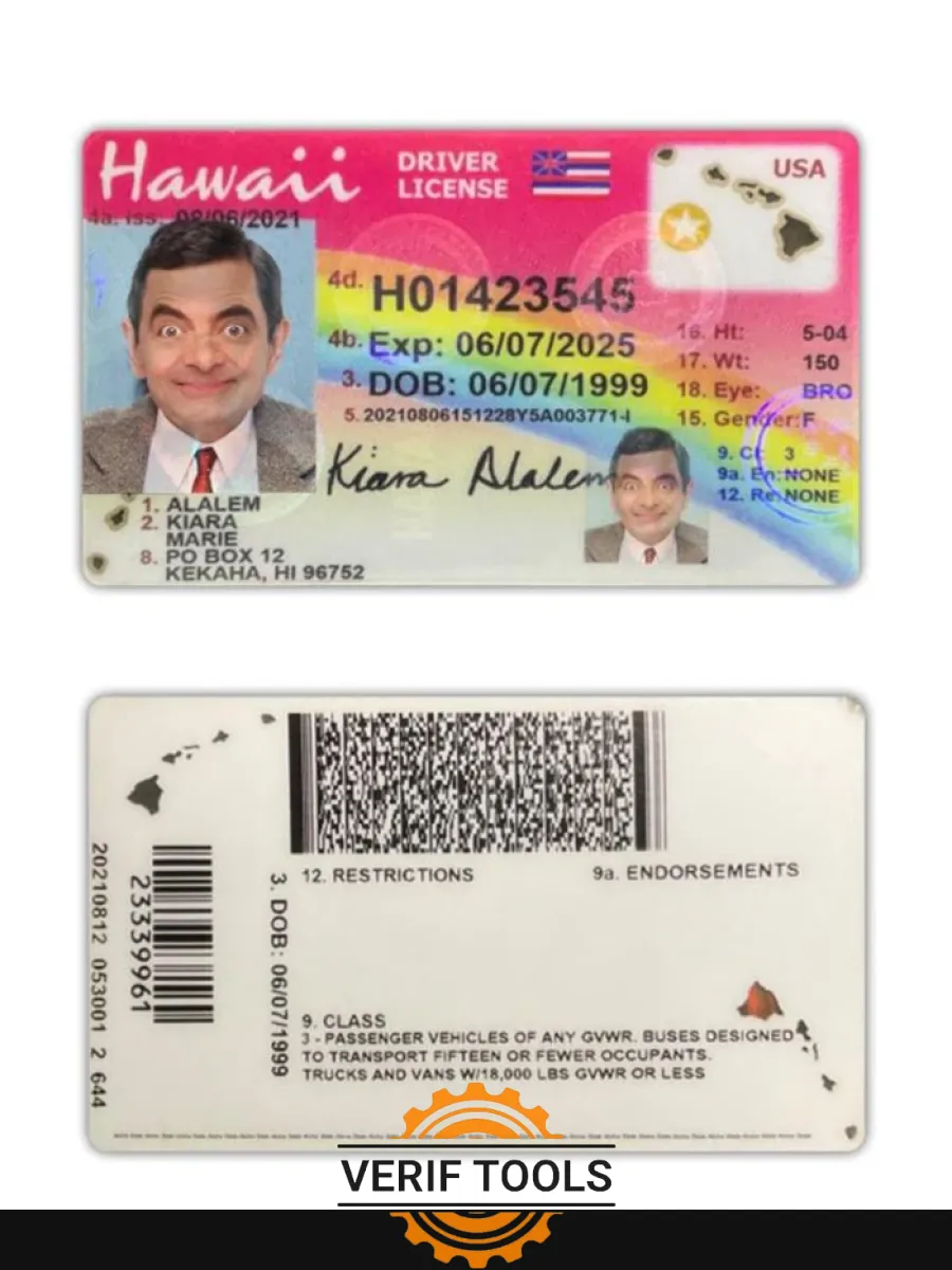 Usa Hawaii Driving License 2021 Present — Driver License