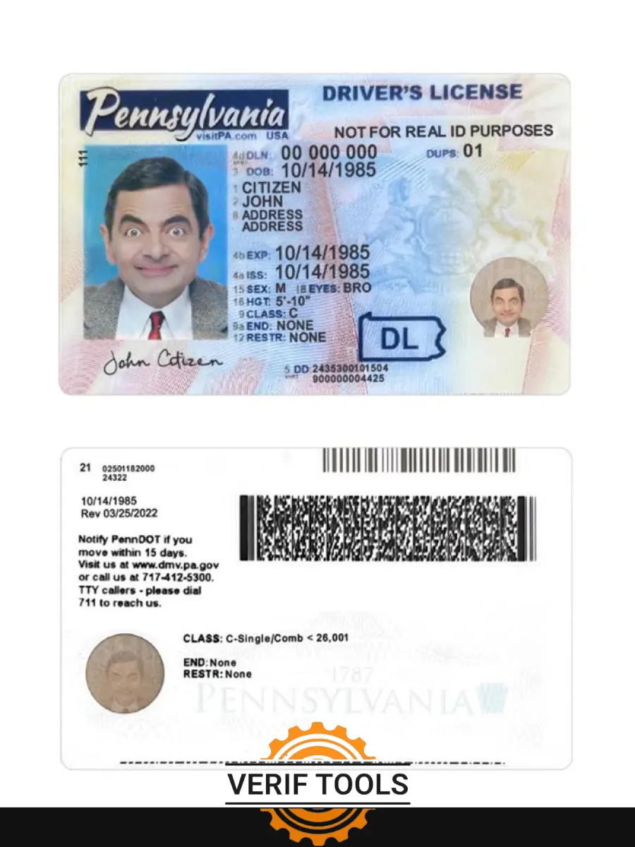 Usa Pennsylvania Driving License 2024 Present — Driver License