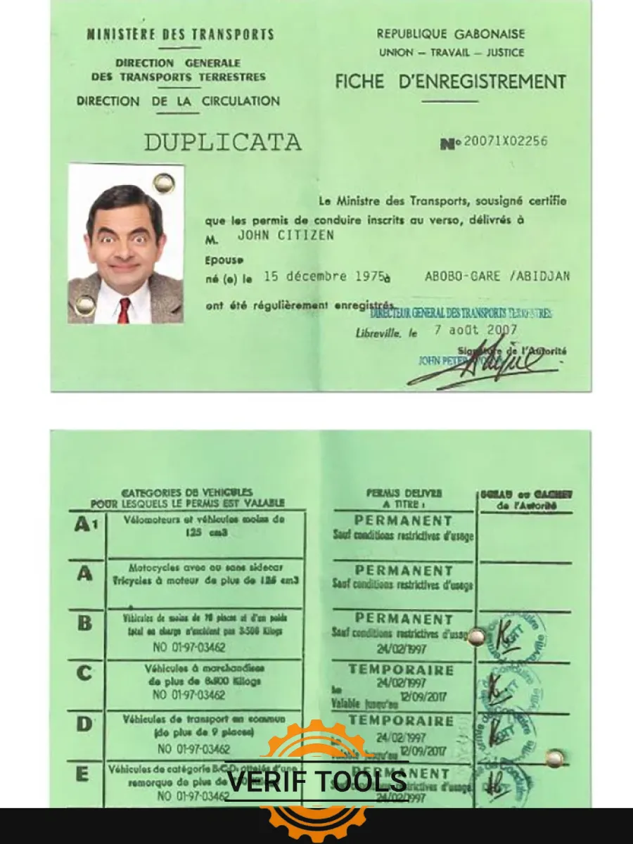 Gabon Driving License — Driver License