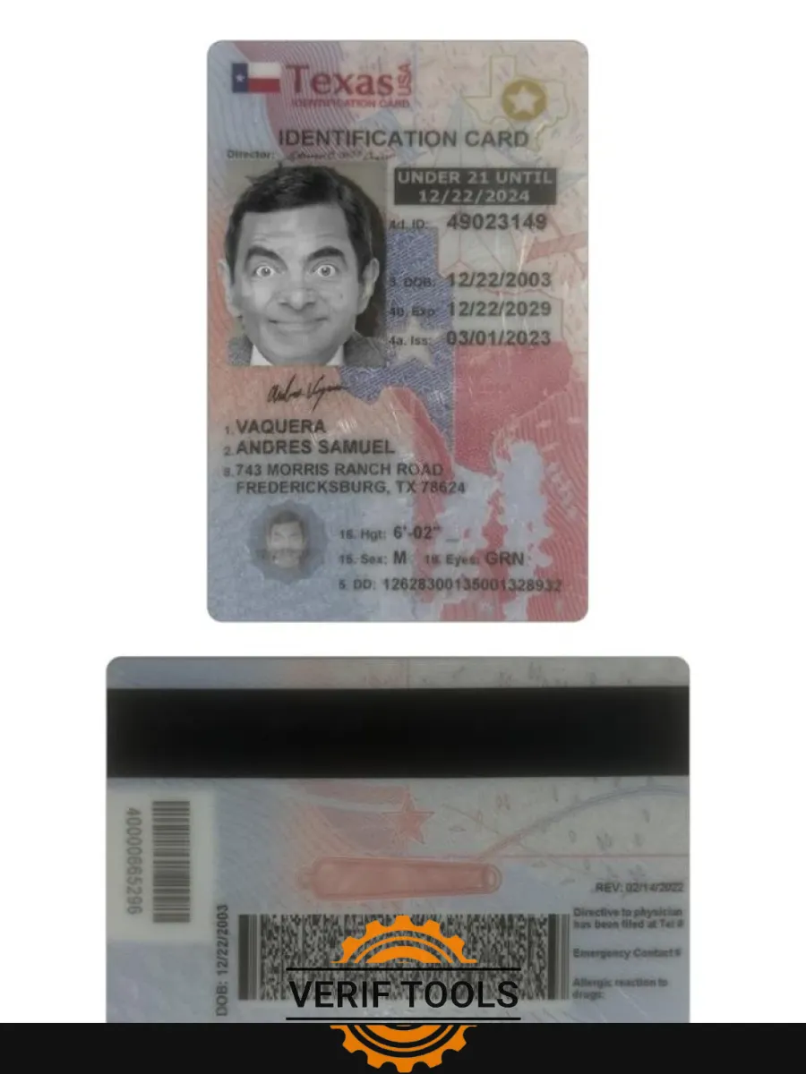 Usa Texas Under 21 Id Card — ID Cards