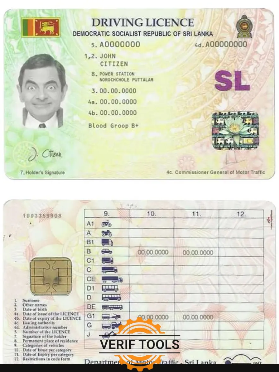 Sri Lanka Driving License — Driver License