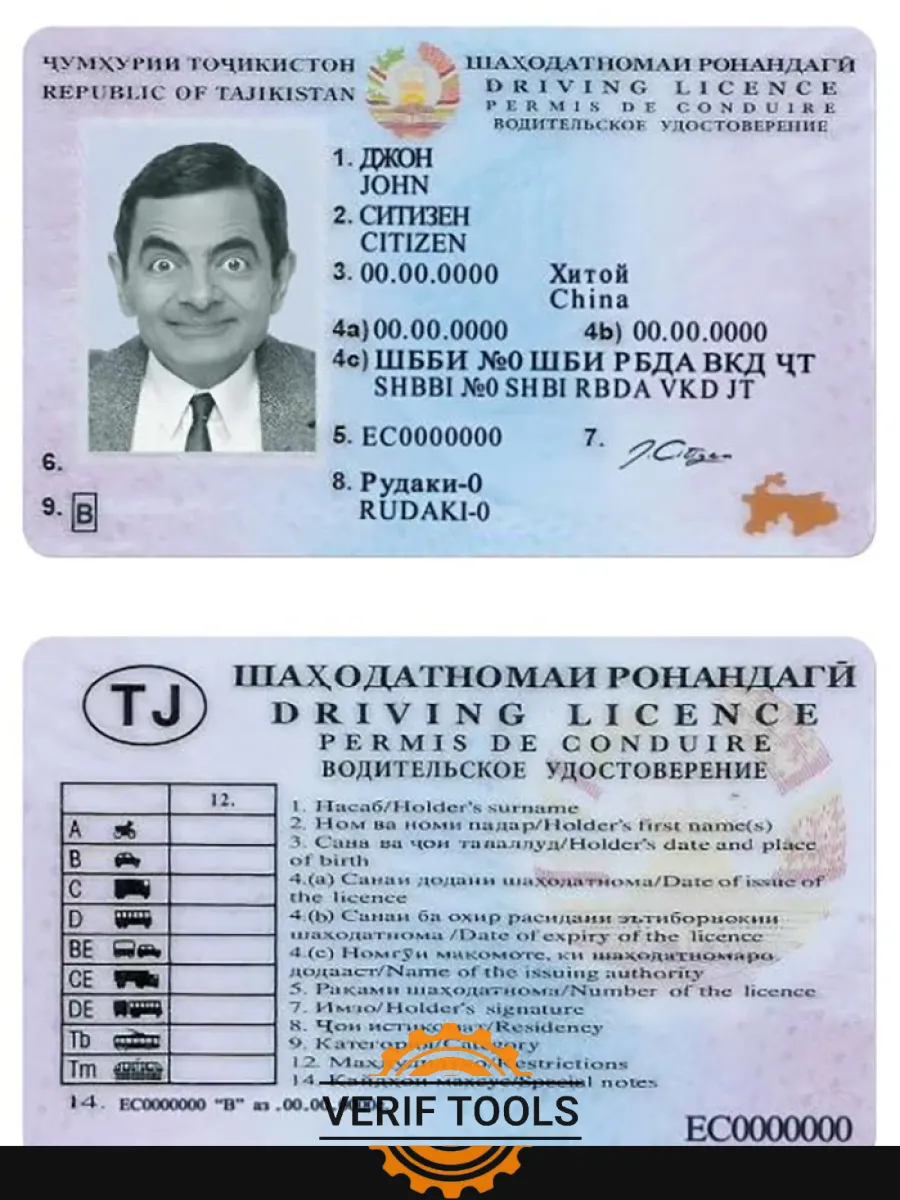 Tajikistan Driving License Psd Template Fully Editable Version 2 — Driver License