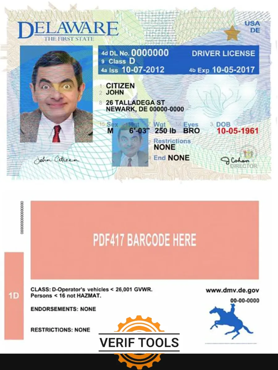 Usa Delaware Driving License Version 2 — Driver License