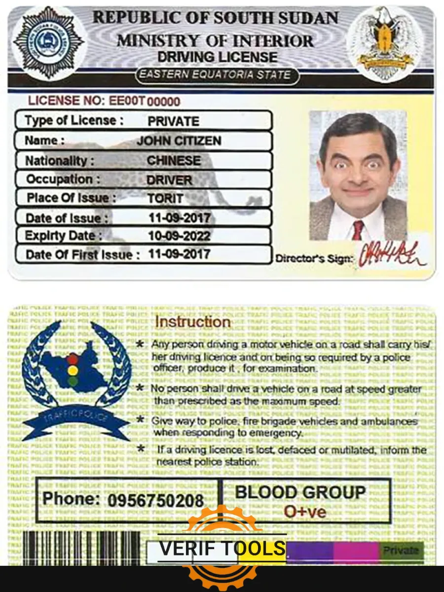 South Sudan Driving License — Driver License