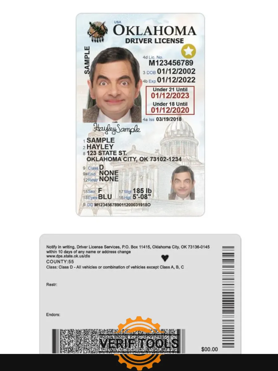Usa Oklahoma Under 21 Driving License 2020 Present — Driver License