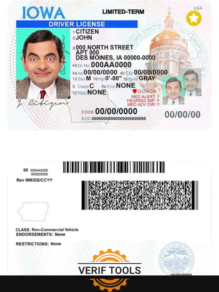 Usa Iowa Driving License — Driver License
