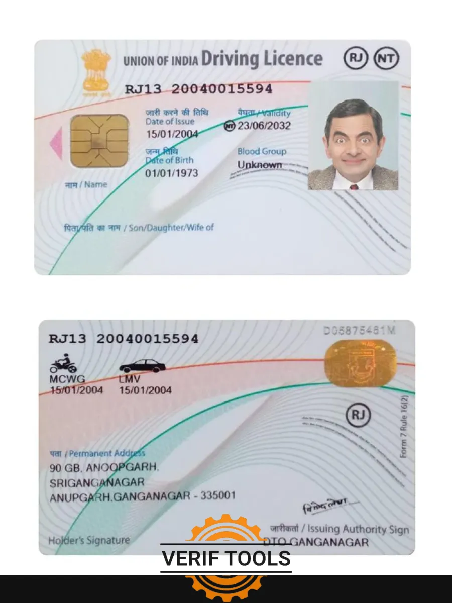 India Union Driving License New Version — Driver License