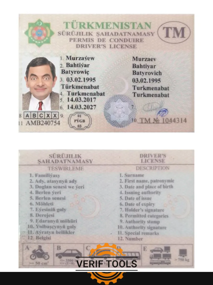 Turkmenistan Driving License — Driver License