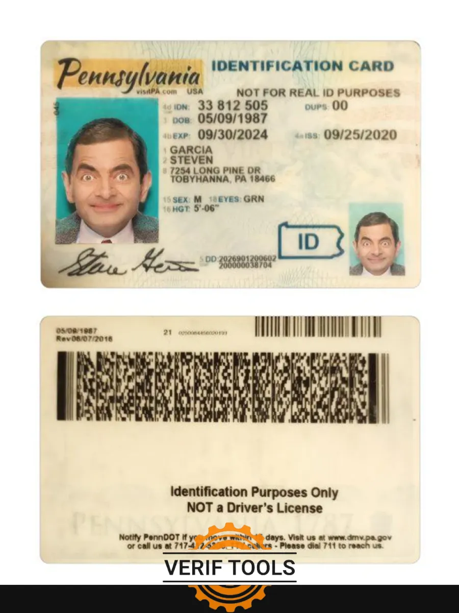 Usa Pennsylvania Id Card — ID Cards