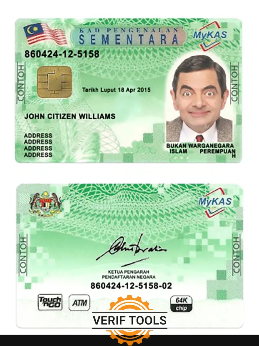 Malaysia Mykas Kad Pengenalan Sementa Green Card — ID Cards