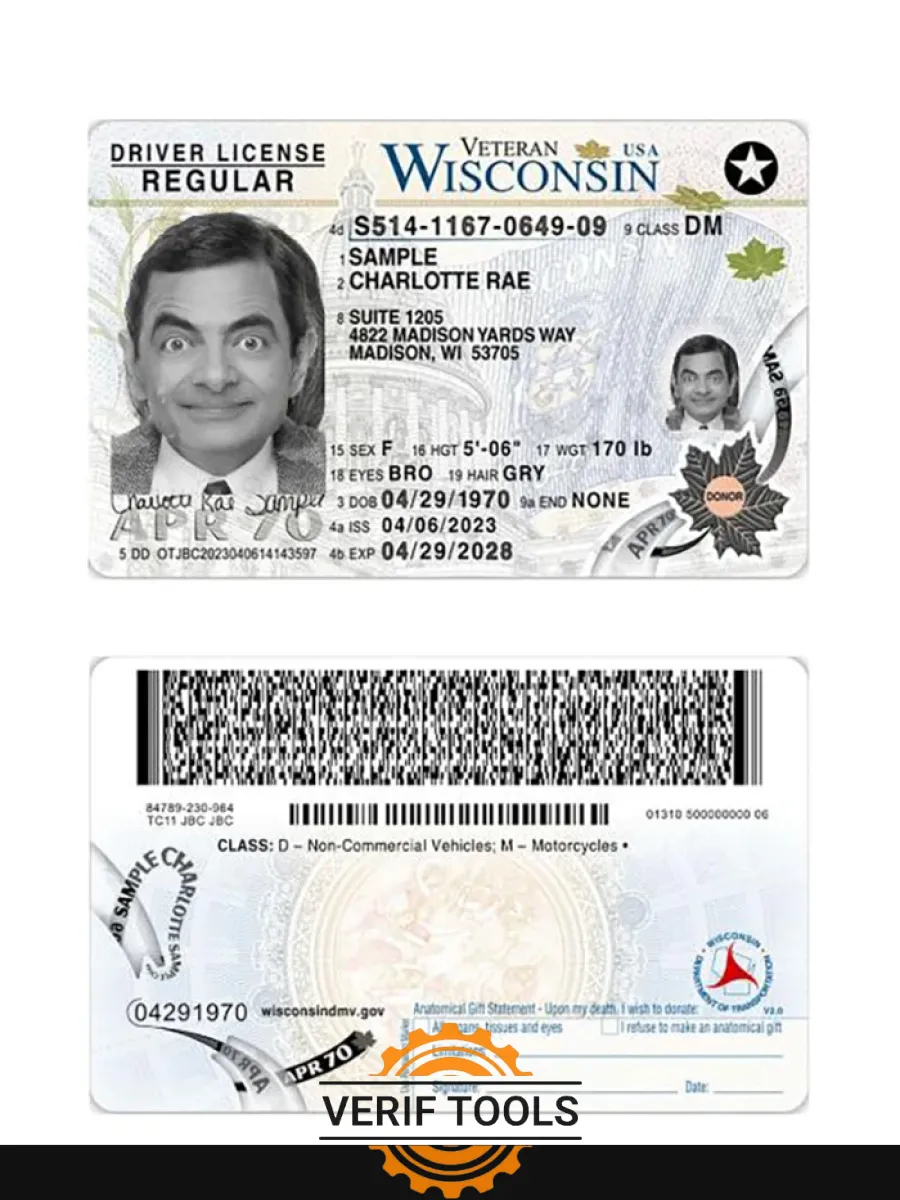 Usa Wisconsin Driving License 2023 Present — Driver License