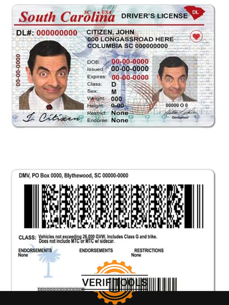Usa South Carolina State Driving License — Driver License