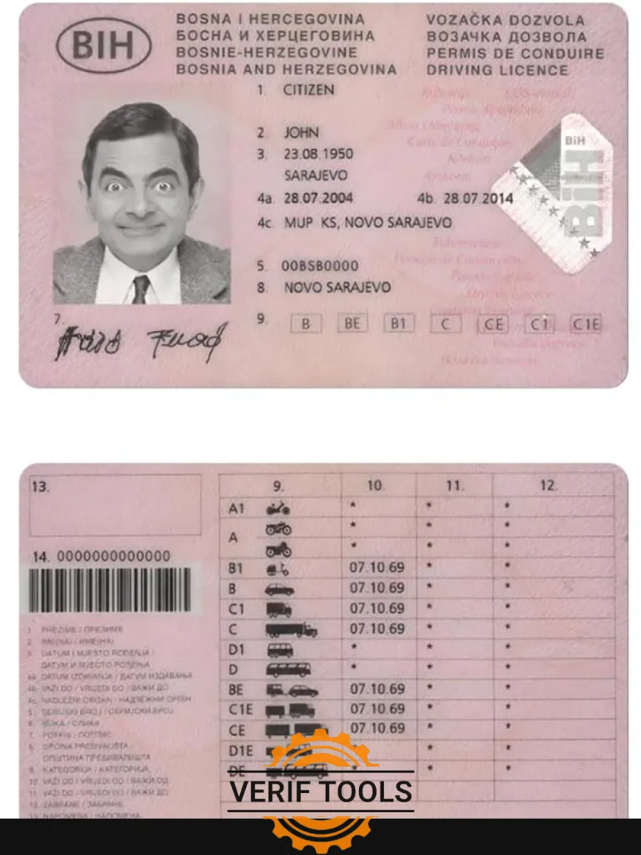 Bosnia And Herzegovina Driving License — Driver License