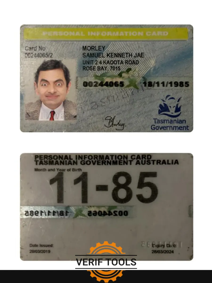 Australia Tasmania Personal Information Card — ID Cards