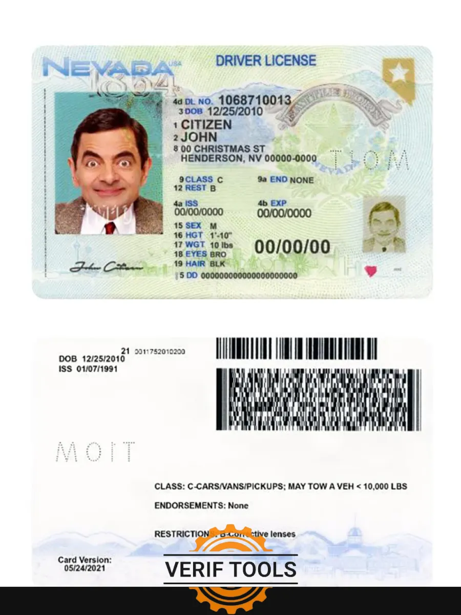 Usa Nevada Driving License 2021 Present — Driver License