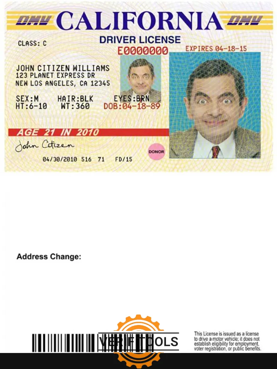 Usa California Driving License Version 3 — Driver License