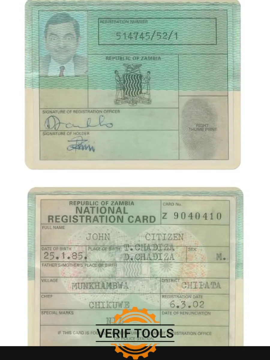 Zambia National Registration Card — ID Cards