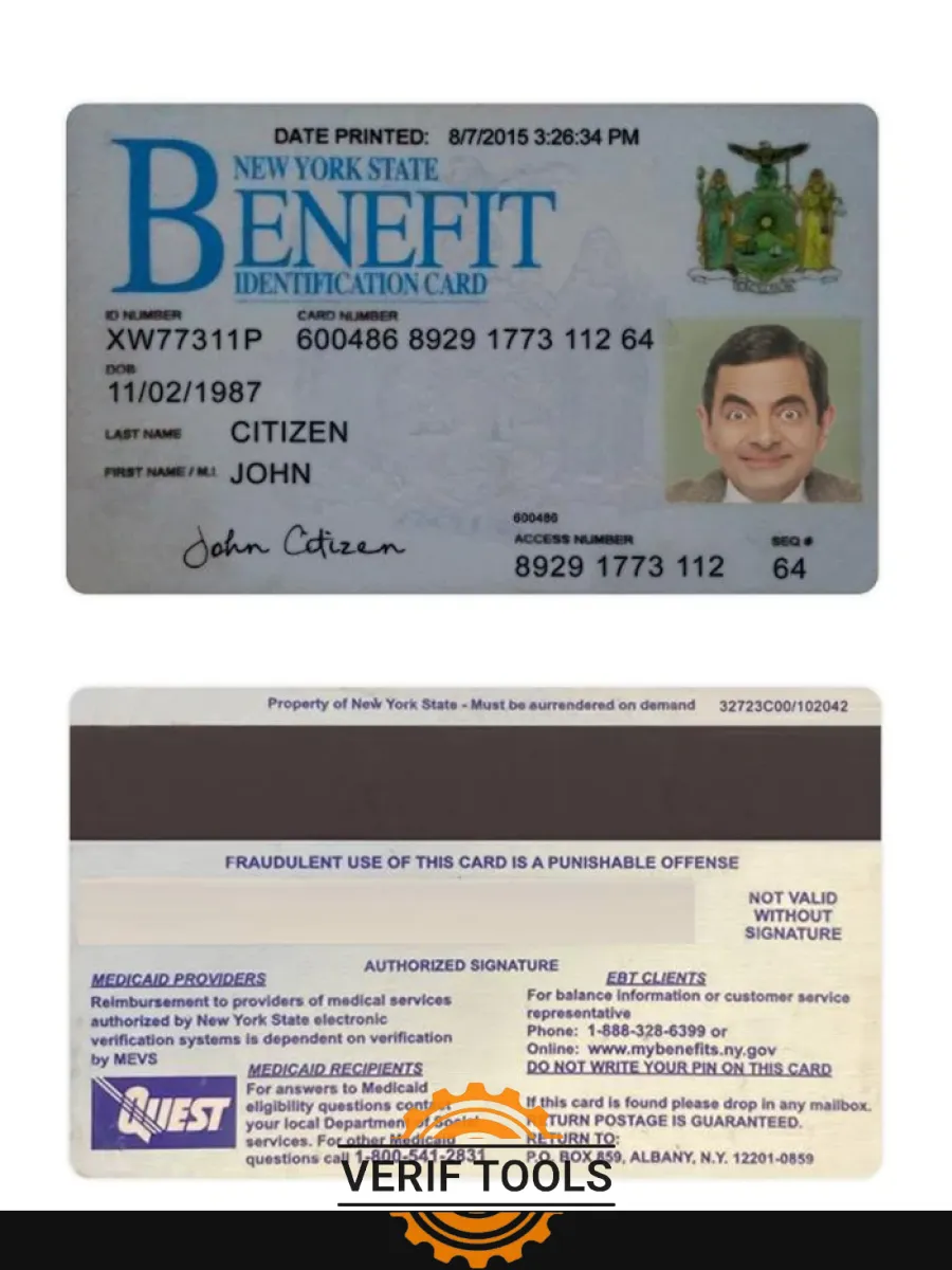 Usa New York Benefit Id Card — ID Cards