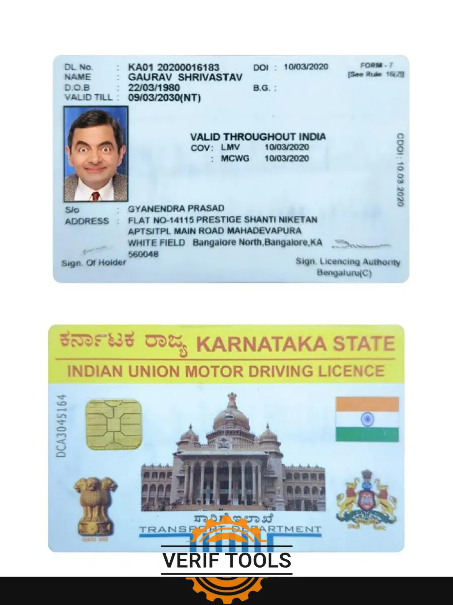 India Karnataka State Motor Driving License — Driver License