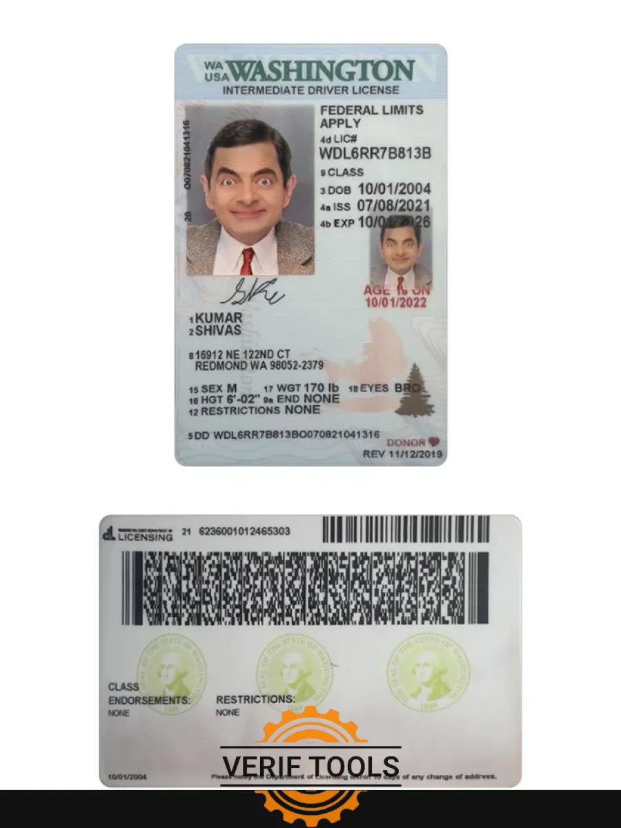 Usa Washington Under 21 Intermediate Driving License — Driver License
